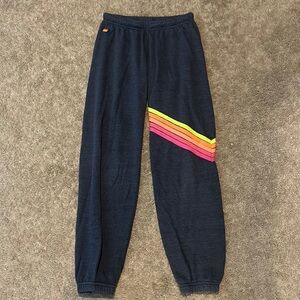 Discontinued Aviator nation “Chevron 5 sweatpants - Heather navy neon”